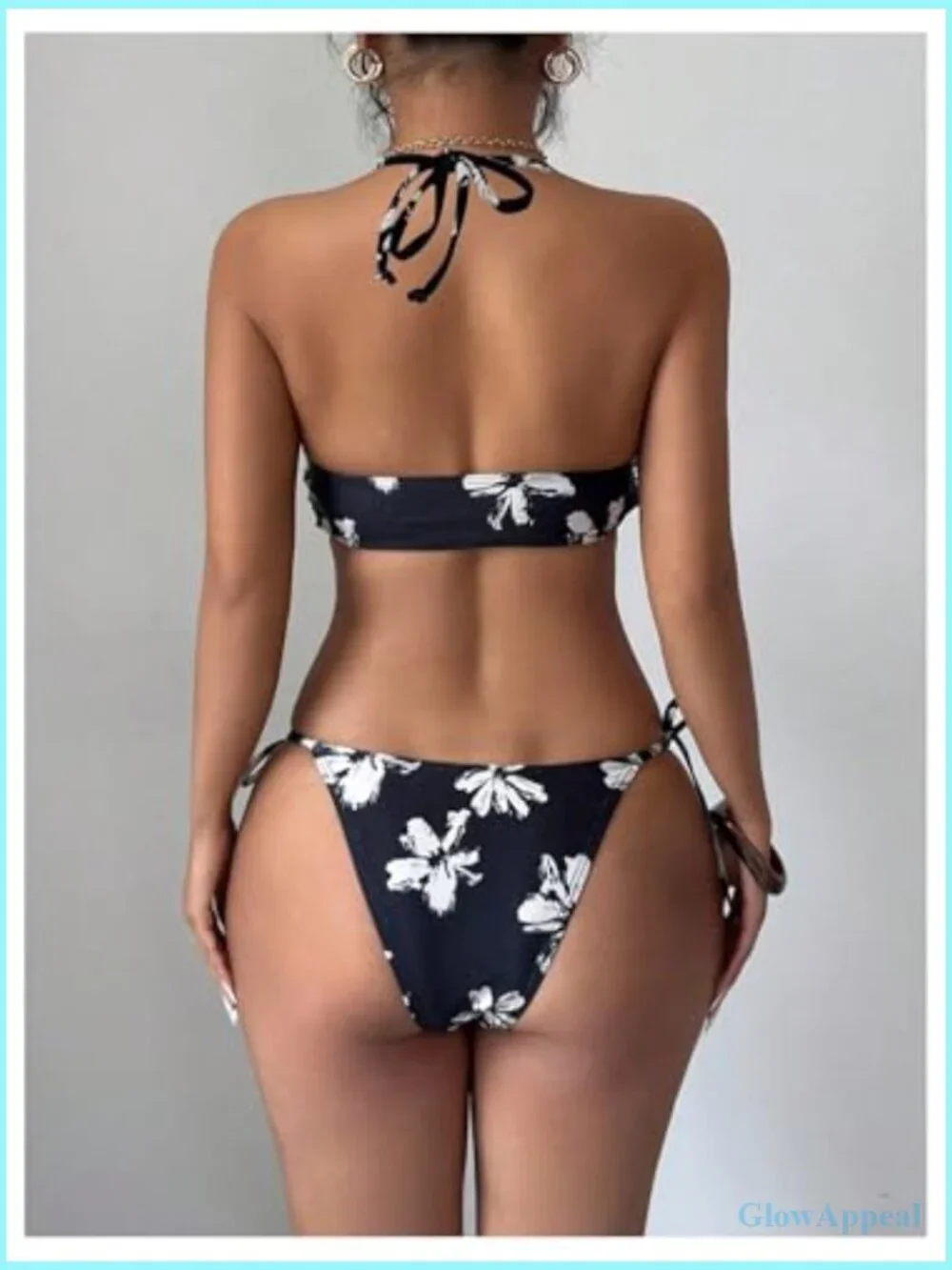 3 Piece Boho Floral Halter Bikini Set with Beach Cover Up Skirt
